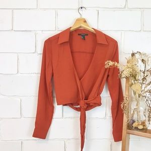 F21 Orange wrap crop top